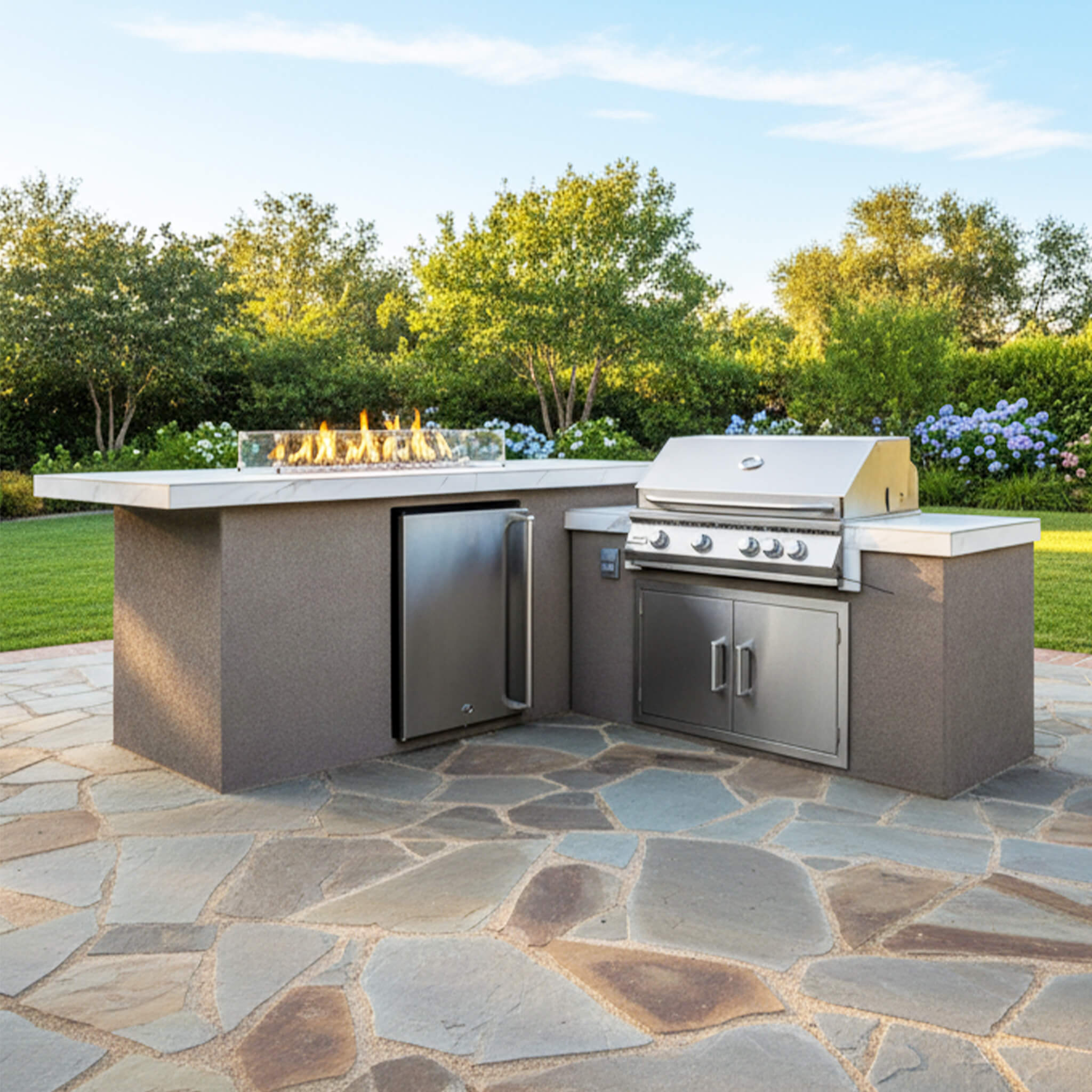 KoKoMo Grills Baja 9FT BBQ Island With LEDs, Built-In BBQ And Refrigerator [Made-To-Order]