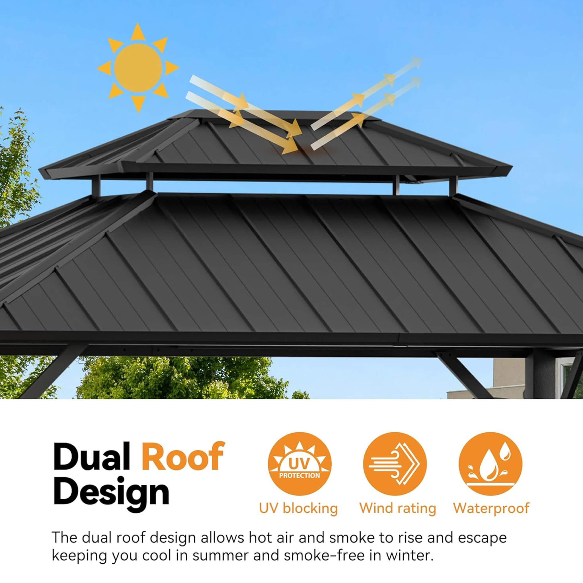 Alora Hardtop Aluminum Gazebo with Double Roof, Solar LED Lights & Mosquito Netting