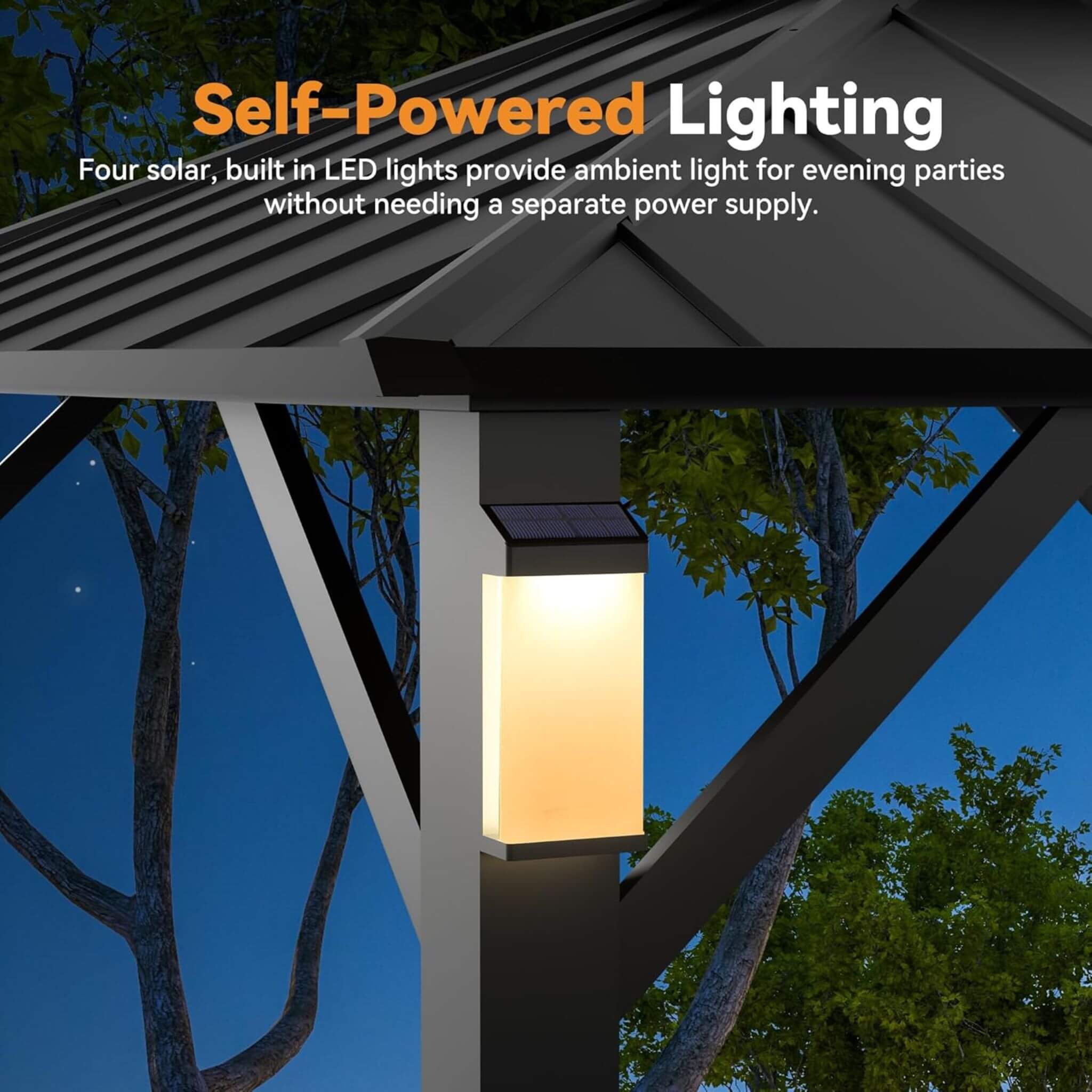 Alora Hardtop Aluminum Gazebo with Double Roof, Solar LED Lights & Mosquito Netting
