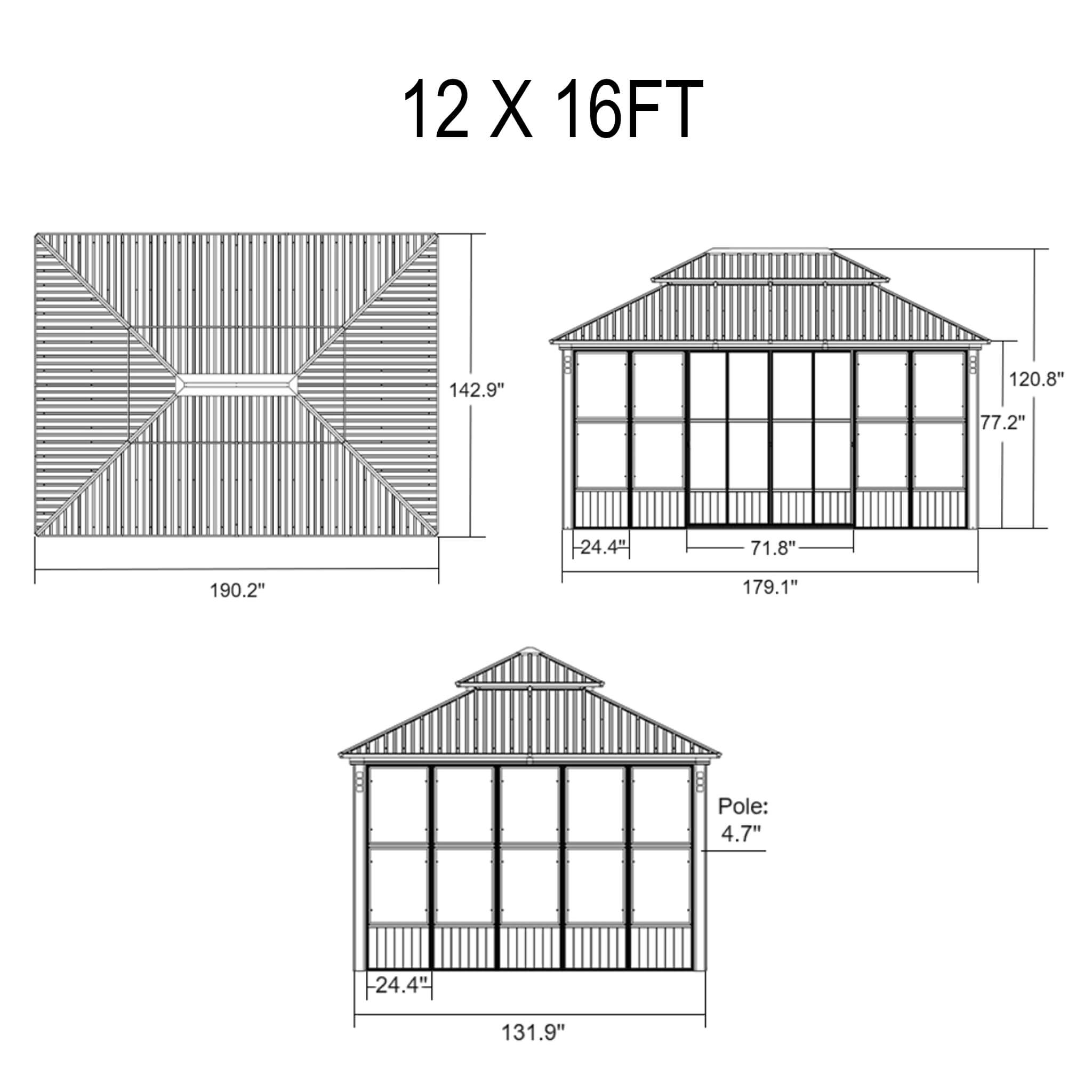 Alora Oasis Hardtop Aluminum Outdoor Sunroom with Sliding Doors & LED Lights
