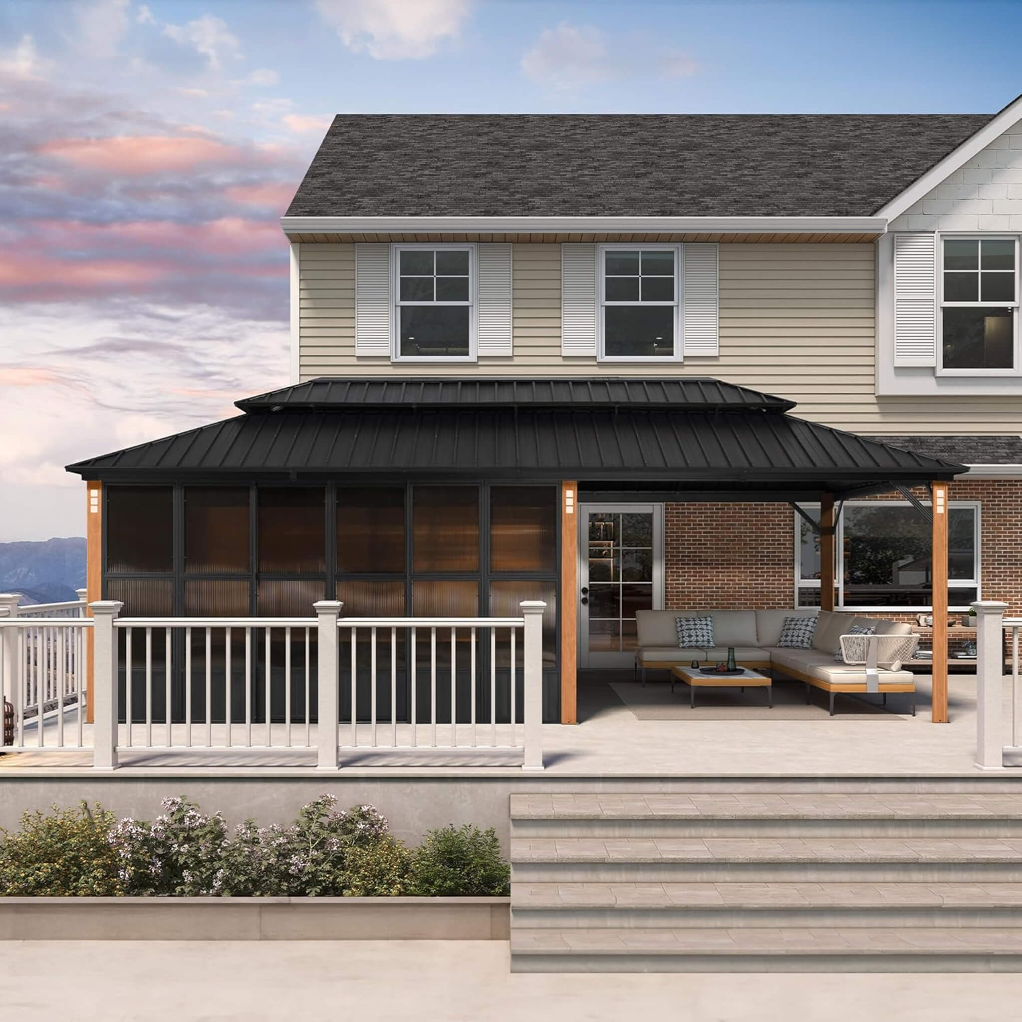Alora Oasis Hardtop Aluminum Outdoor Sunroom with Sliding Doors & LED Lights