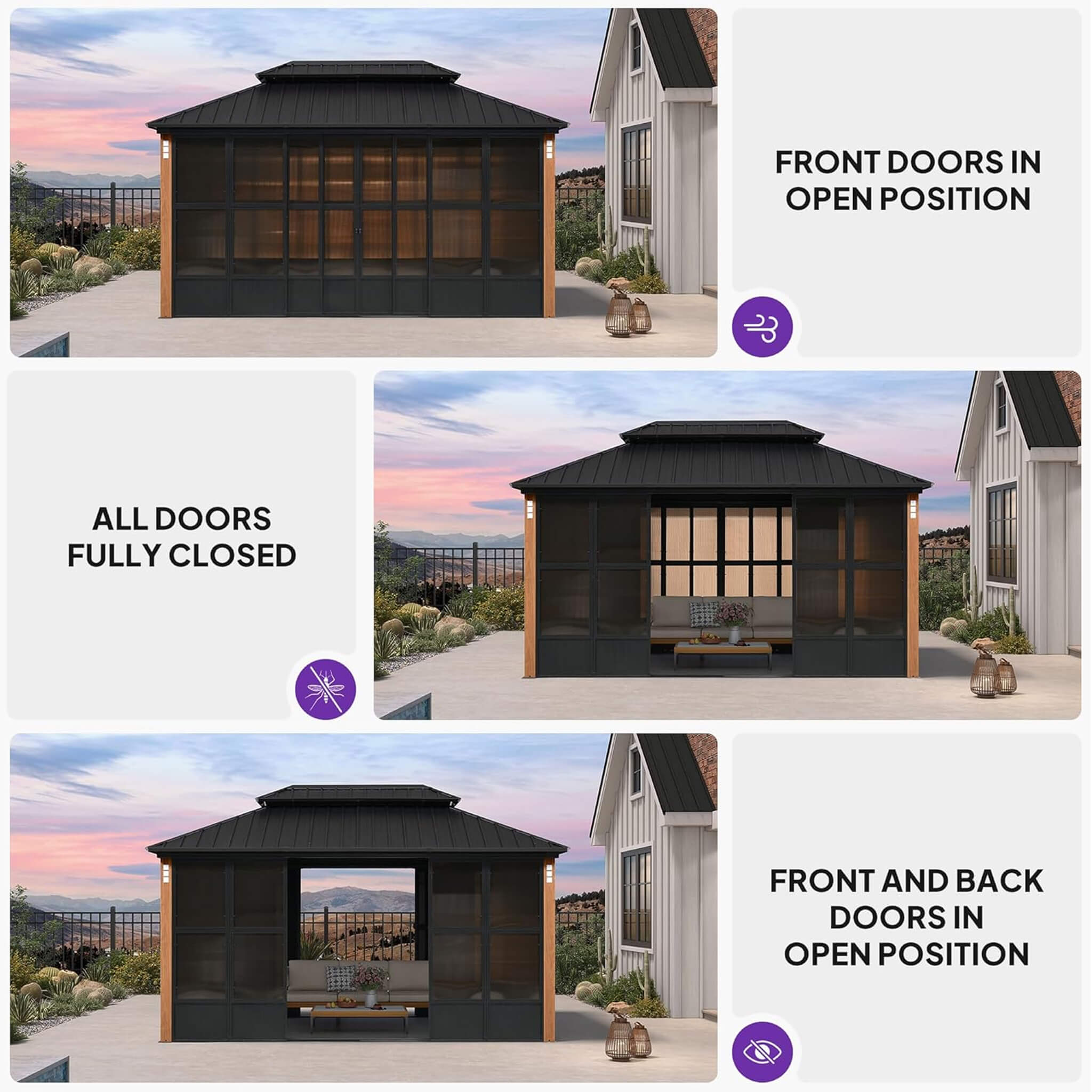 Alora Oasis Hardtop Aluminum Outdoor Sunroom with Sliding Doors & LED Lights