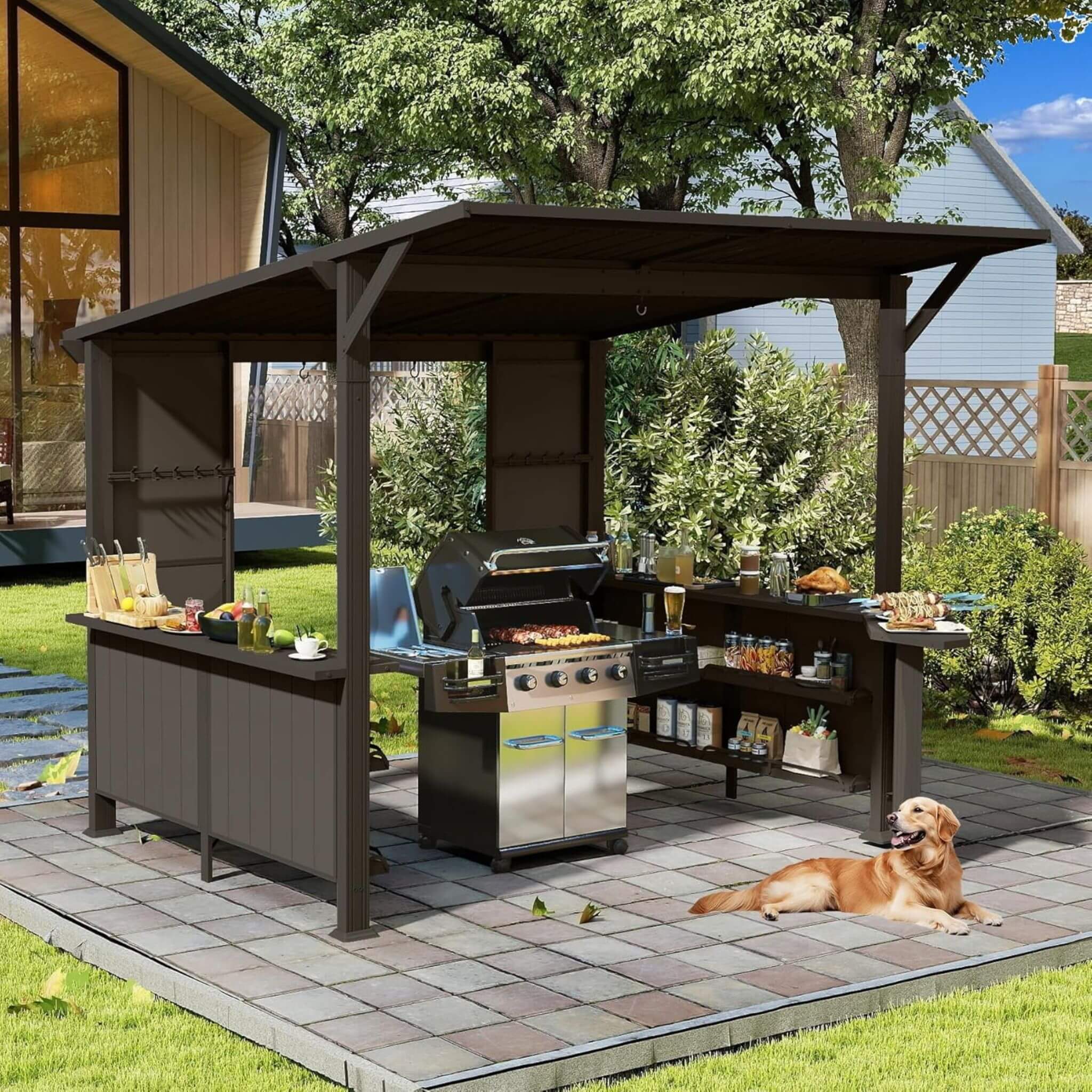 Alora 9 ft x 10 ft Modern Slanted Hardtop Alloy Steel Grill Gazebo