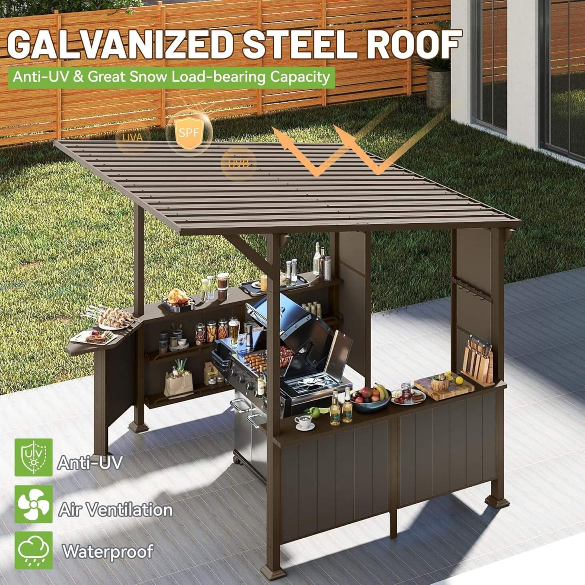 Alora 9x10 ft Hardtop Grill Gazebo with Slanted Roof – Outdoor BBQ Shelter