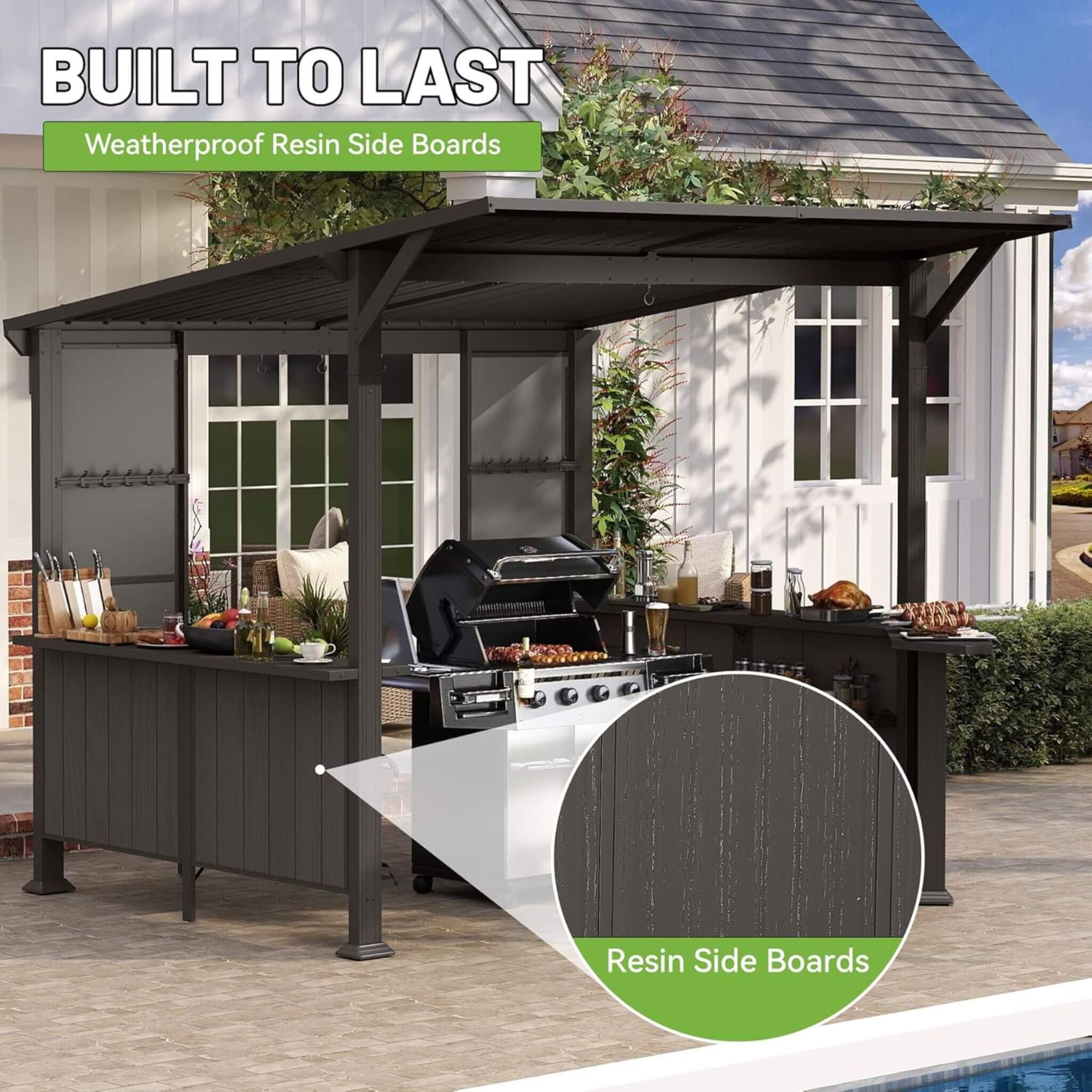 Alora 9x10 ft Hardtop Grill Gazebo with Slanted Roof – Outdoor BBQ Shelter