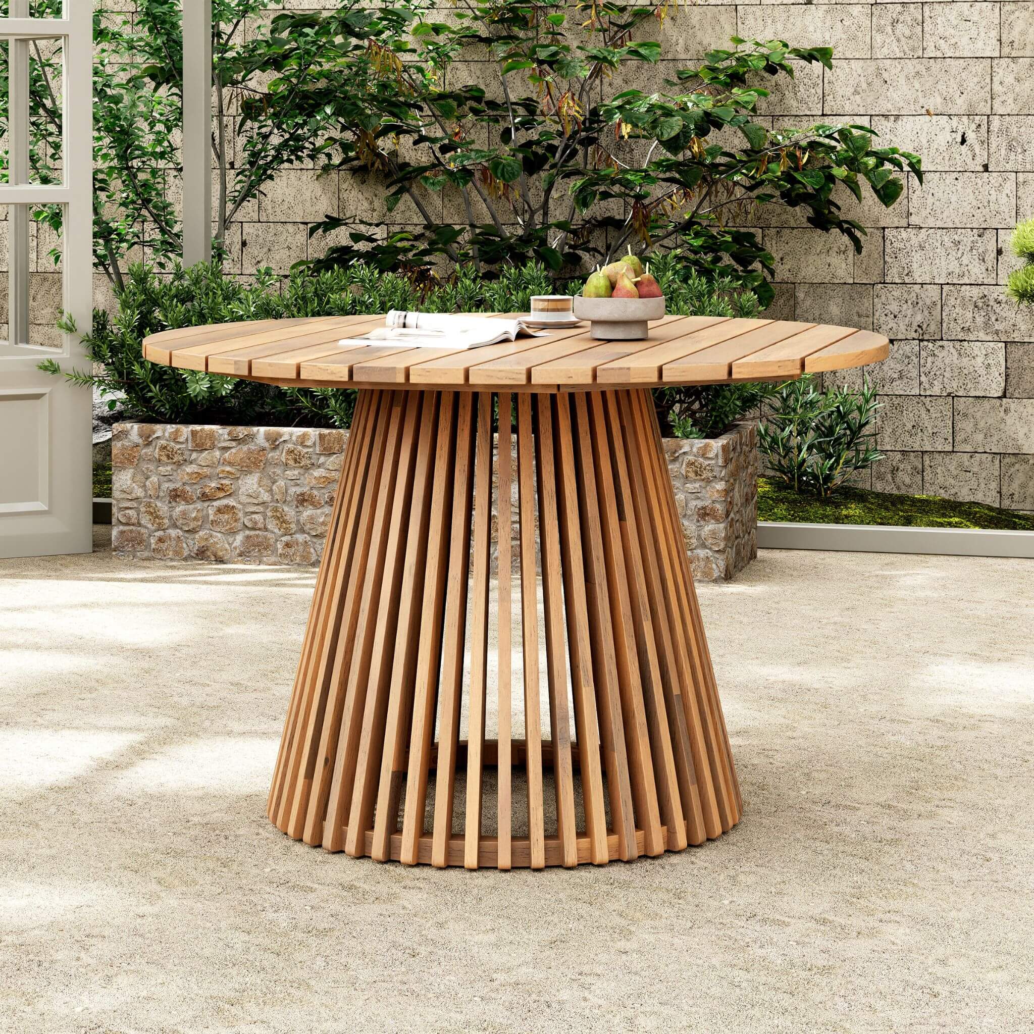 Alora 5-Piece Acacia Wood Outdoor Dining Set with Braided Chairs & Cushions