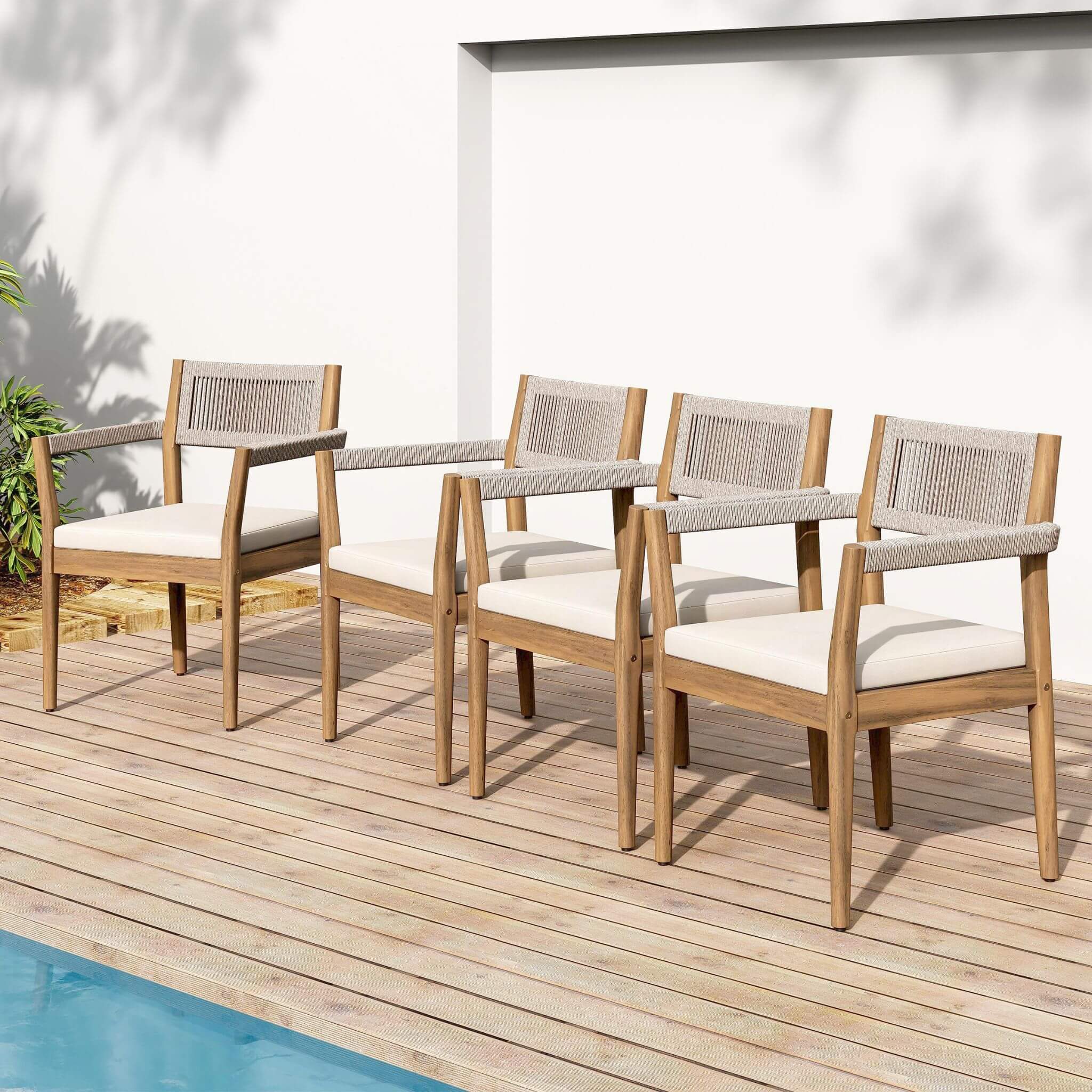 Alora 5-Piece Acacia Wood Outdoor Dining Set with Braided Chairs & Cushions