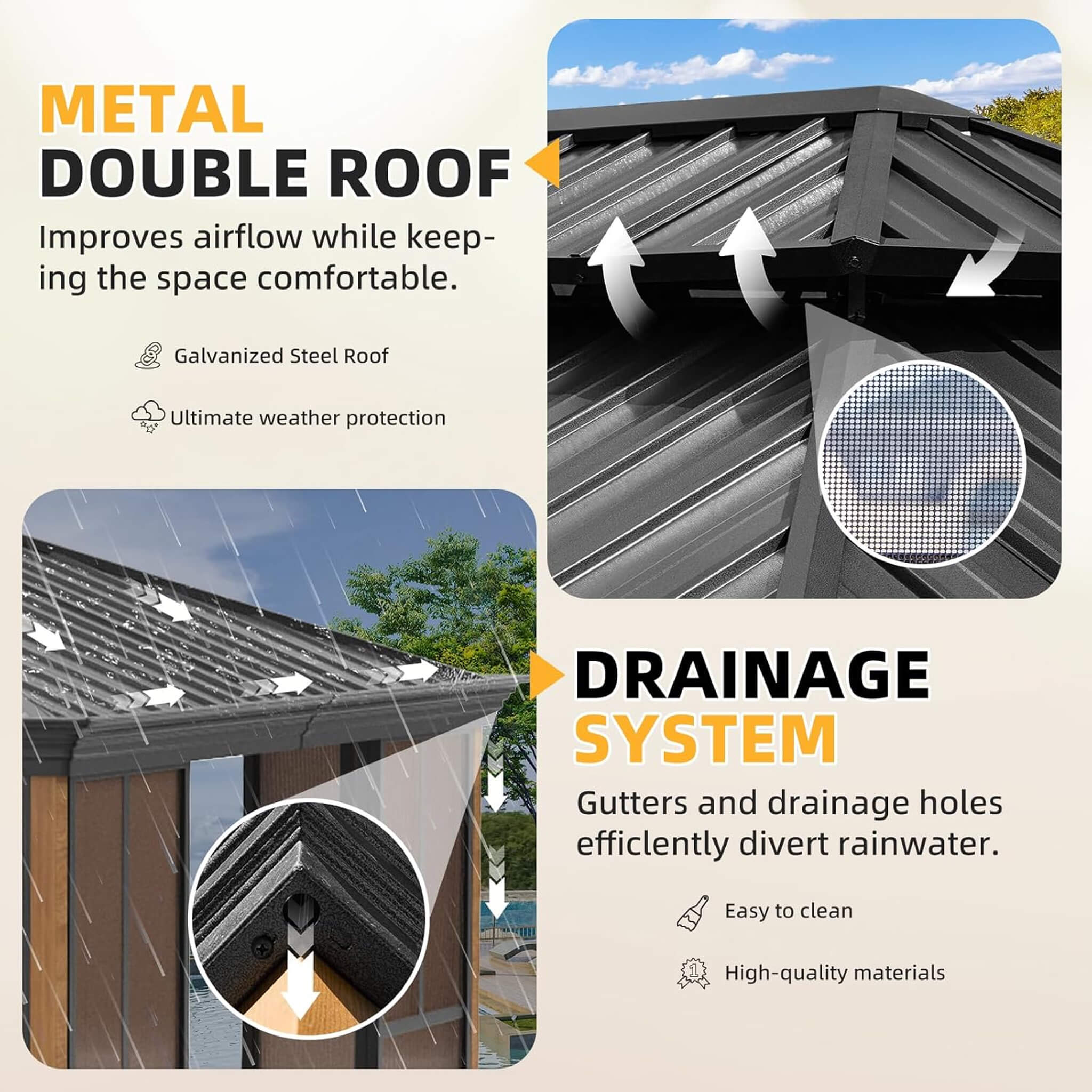 Alora All-Season Outdoor Sunroom with Wood-Grain Aluminum Frame, Sliding Doors & Double Roof