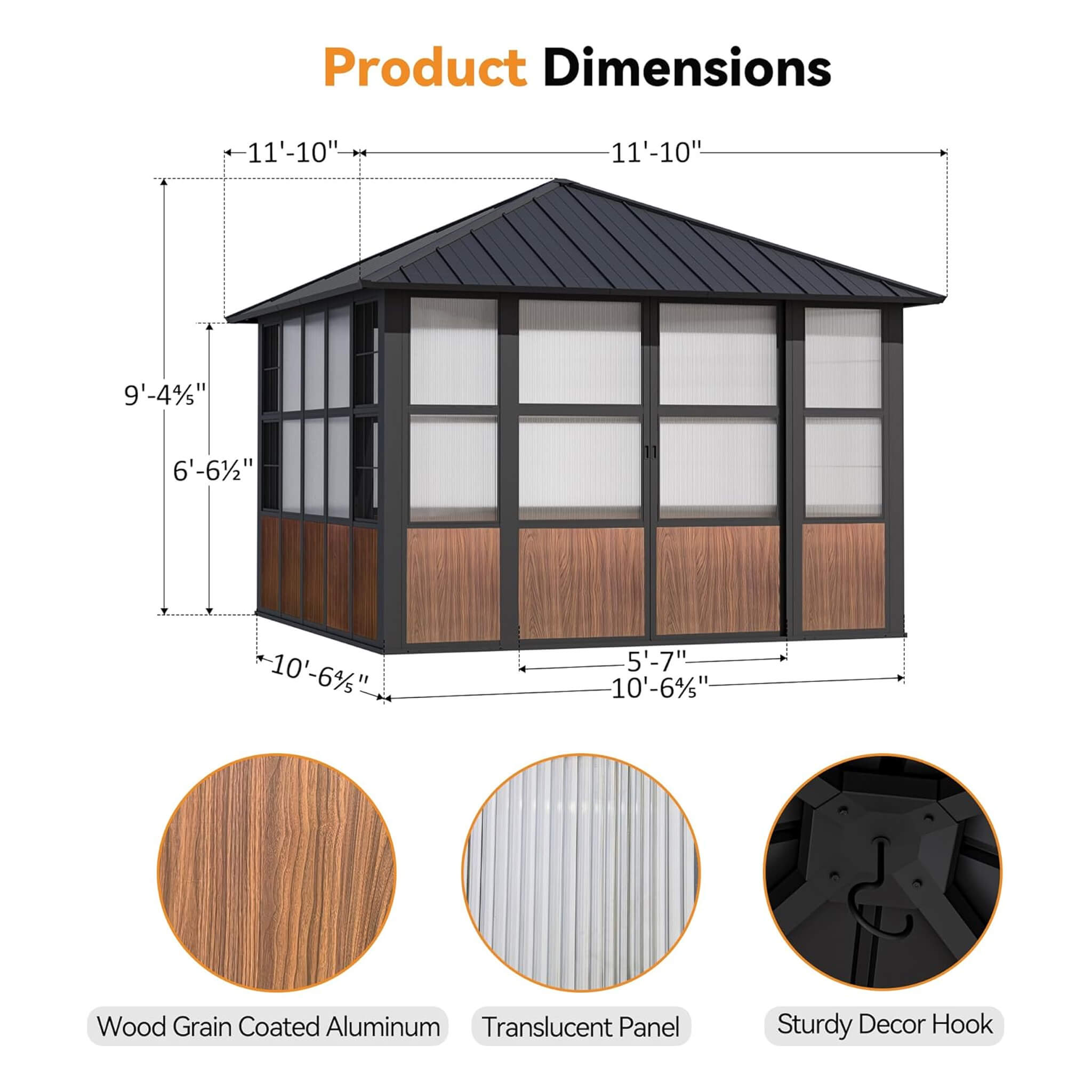 Alora Aluminum Outdoor Sunroom Solarium with Sliding Doors, TV Mount & Power Outlet