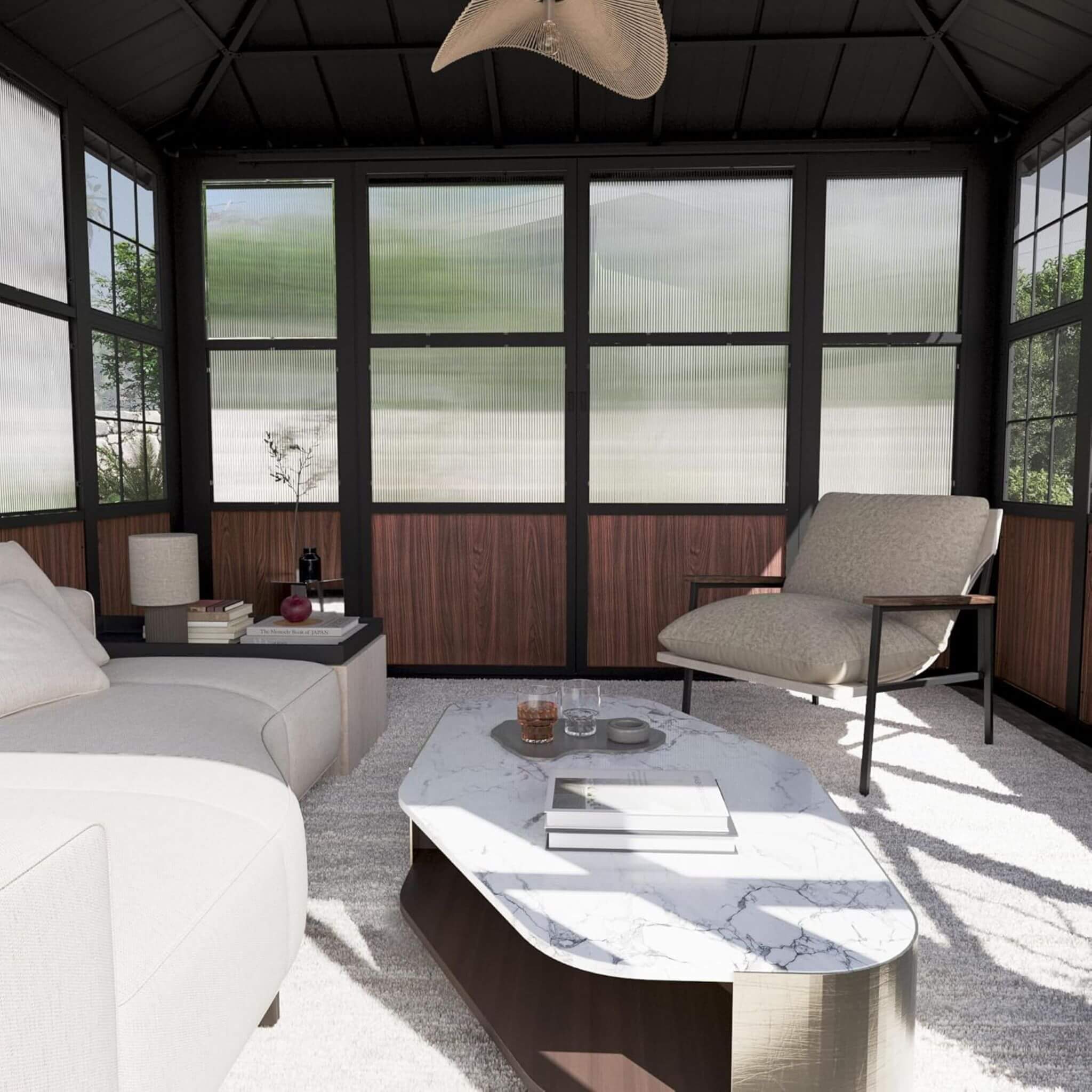 Alora Aluminum Outdoor Sunroom Solarium with Sliding Doors, TV Mount & Power Outlet