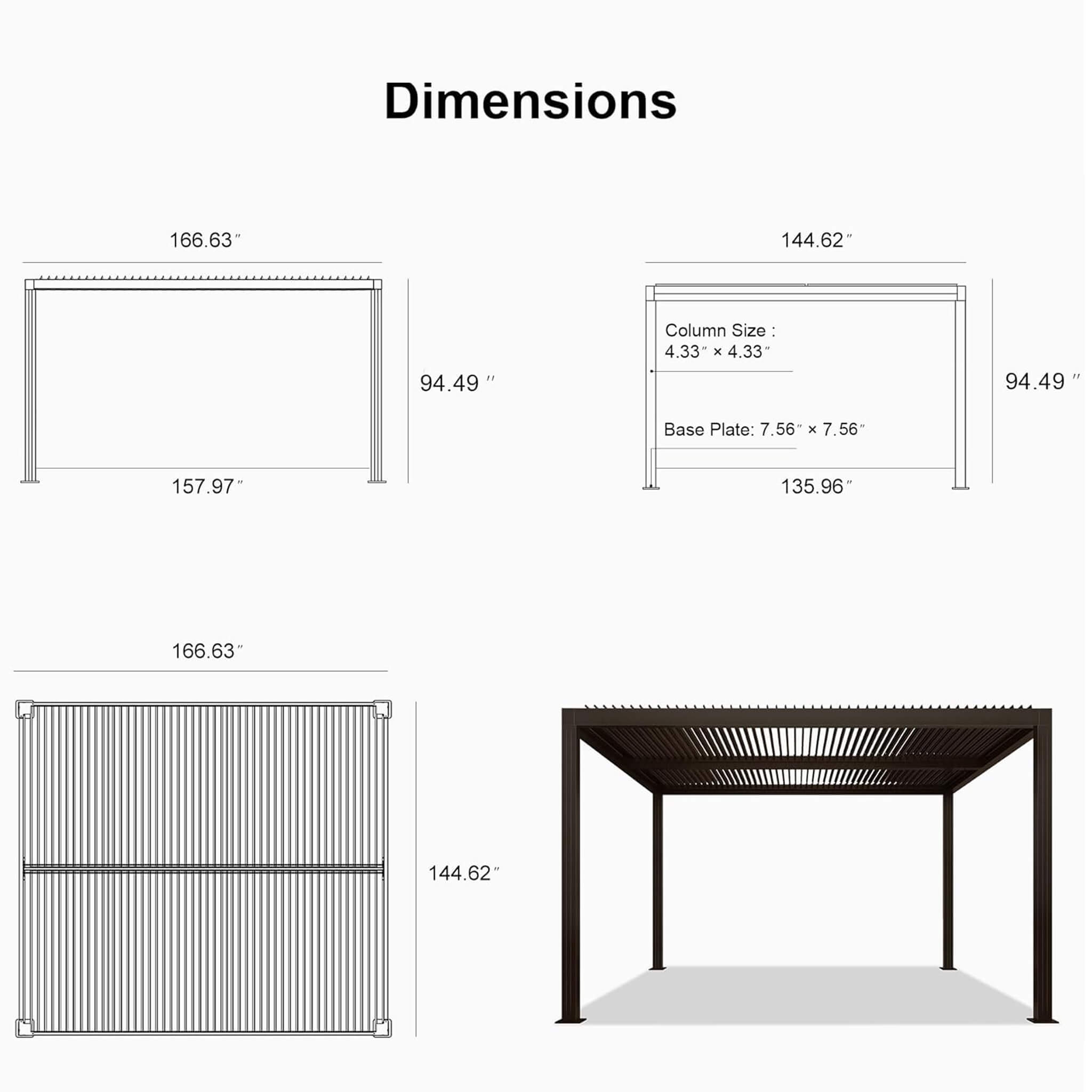 Alora Aluminum Louvered Pergola with LED Lighting & Adjustable Roof – Modern Smart Outdoor System