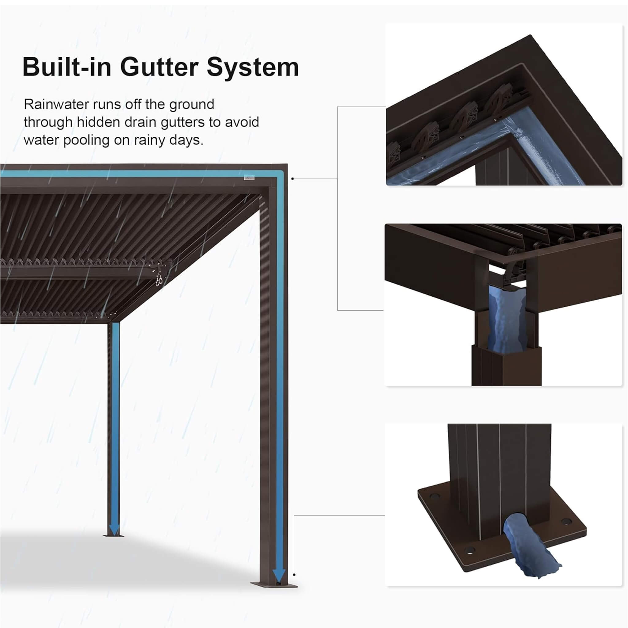 Alora Aluminum Louvered Pergola with LED Lighting & Adjustable Roof – Modern Smart Outdoor System