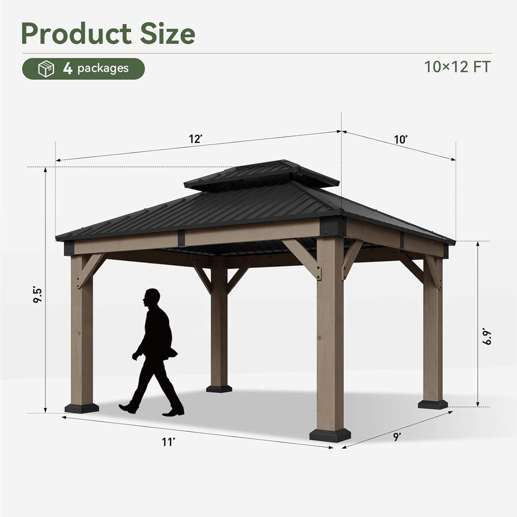 Alora Cedar Wood Hardtop Gazebo with Double Roof & Ceiling Hooks – Outdoor Pavilion