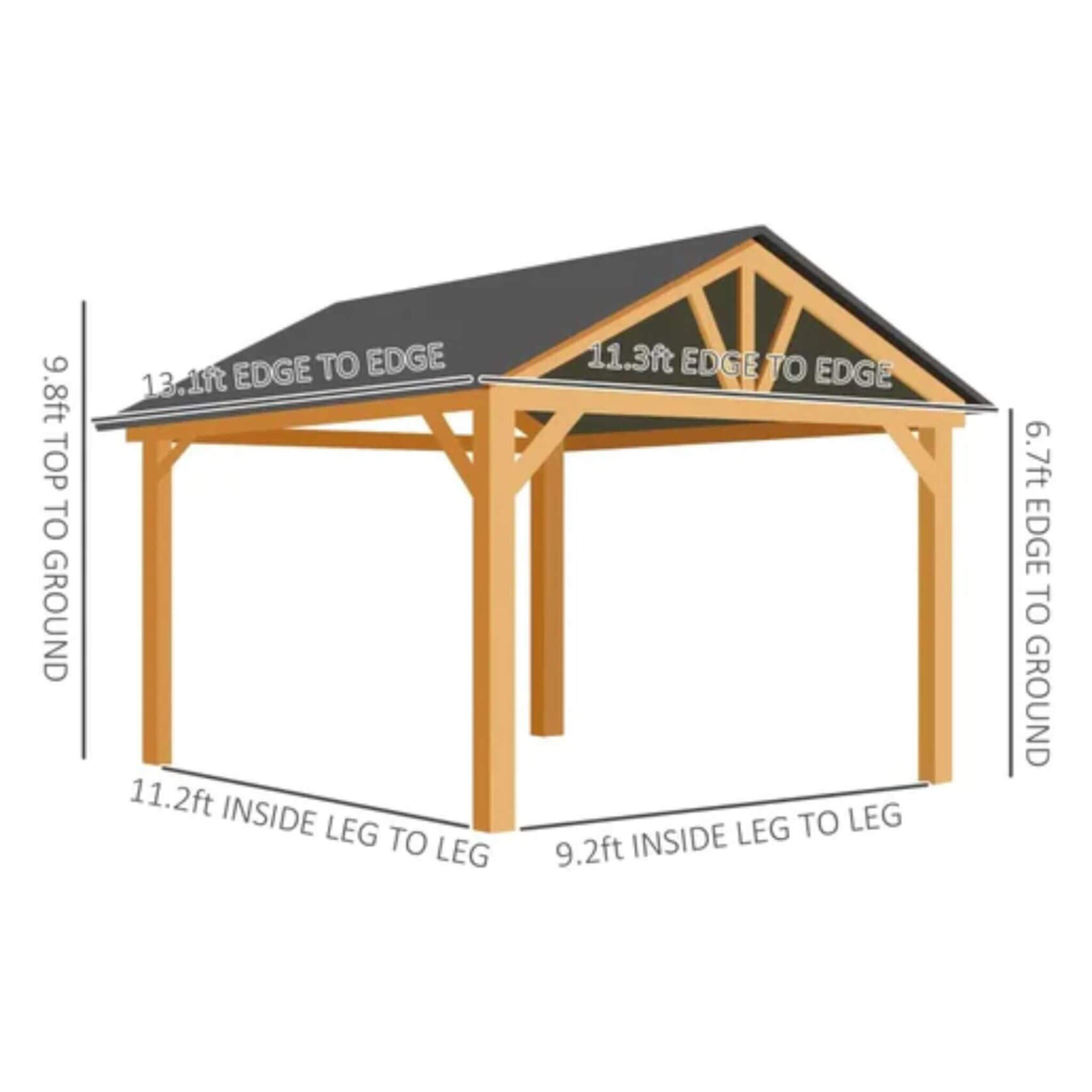 Outdoor Hardtop Gazebo with Wood Frame & Slanted Steel Roof