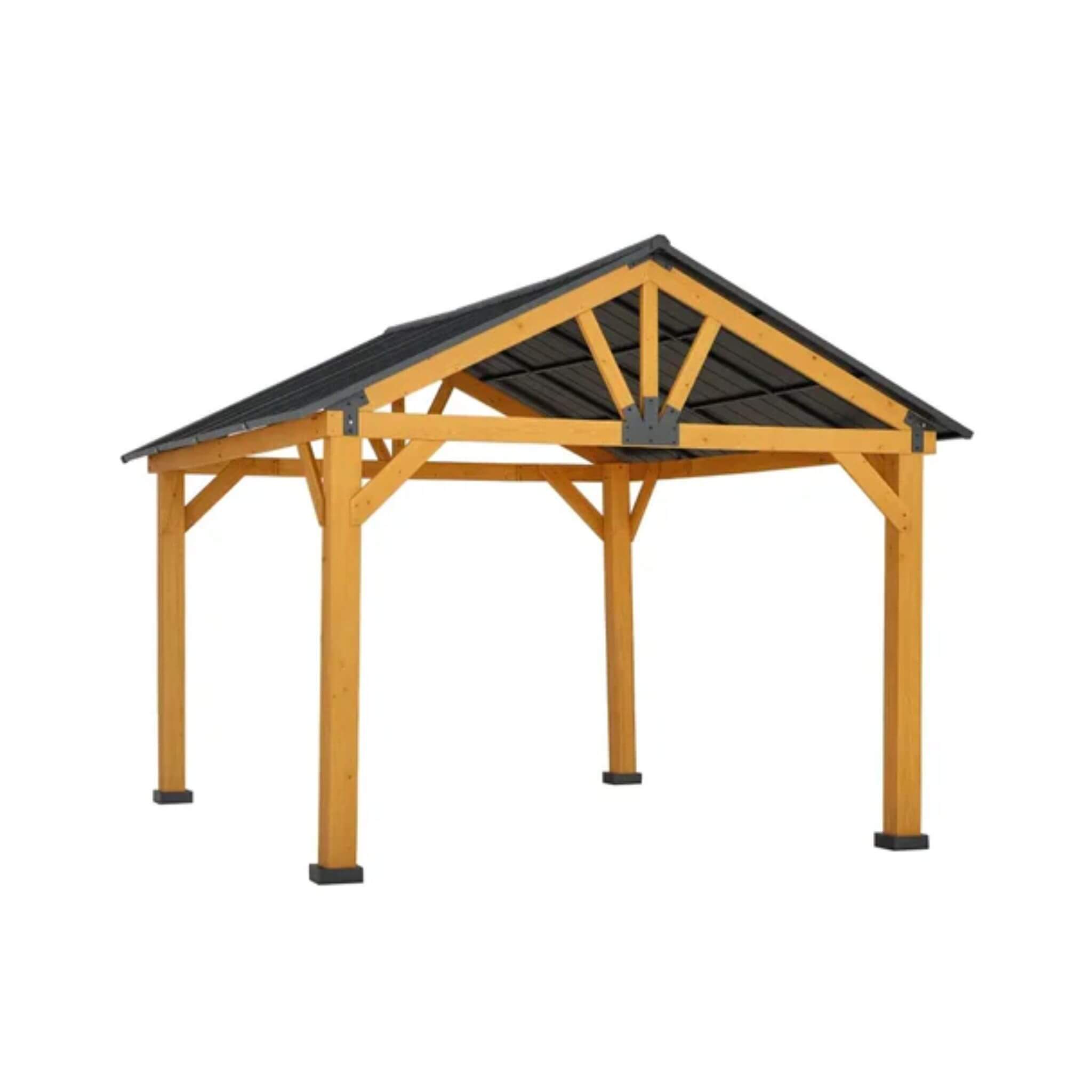 Outdoor Hardtop Gazebo with Wood Frame & Slanted Steel Roof