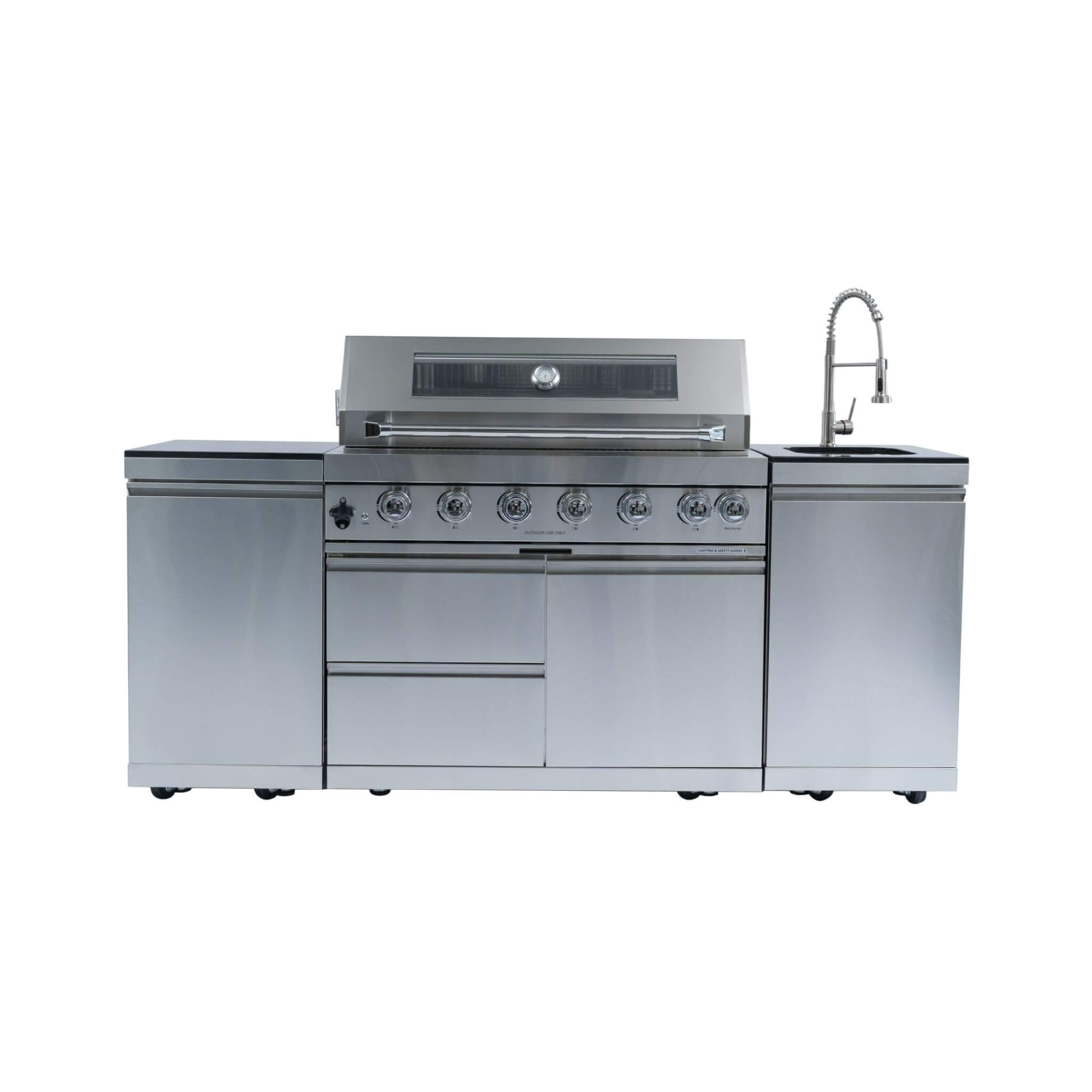 Castelle Flame 43 inch 6-Burner Propane Outdoor Kitchen Island Grill – 85,000 BTU with Granite Countertops