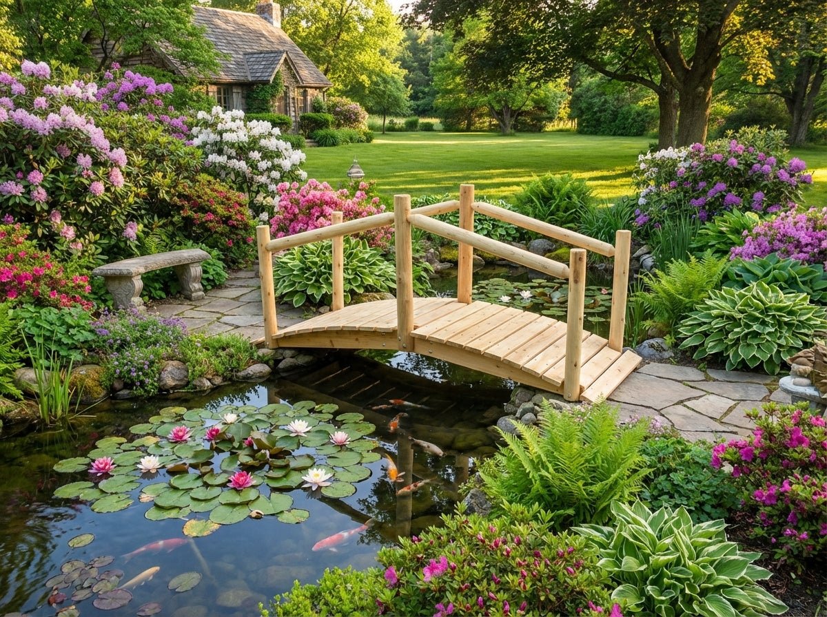 Rustic Wooden Garden Bridge