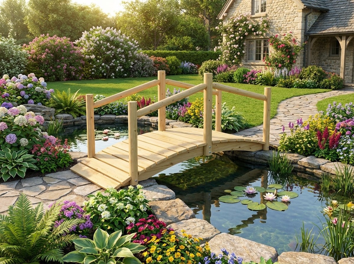 Rustic Wooden Garden Bridge