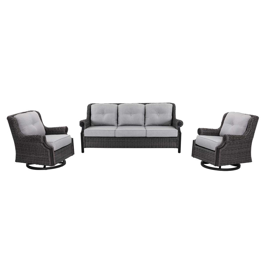 Lassen 3-Piece Wicker Patio Set with Sofa & Swivel Rocking Chairs, 6" Cushions