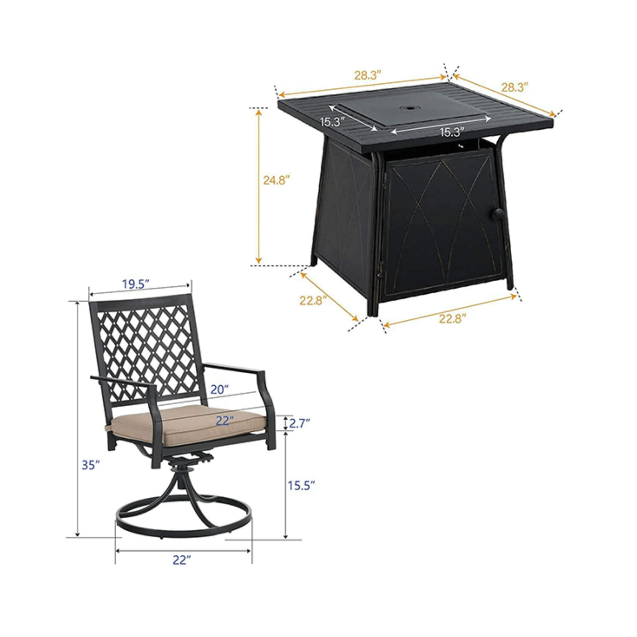 5-Piece Outdoor Fire Pit Dining Set with Swivel Chairs – Propane Patio Fire Table Set