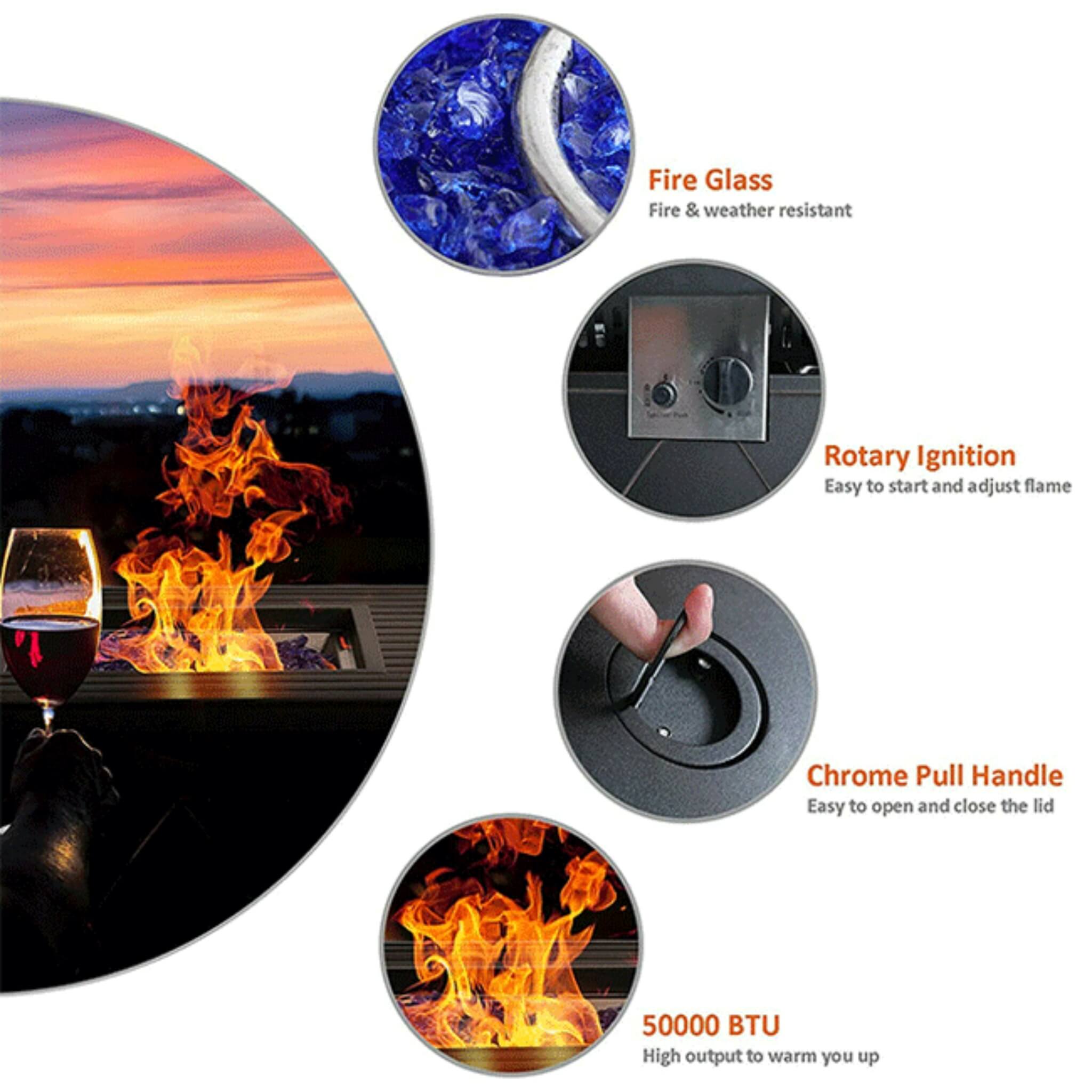 5-Piece Outdoor Fire Pit Dining Set with Swivel Chairs – Propane Patio Fire Table Set