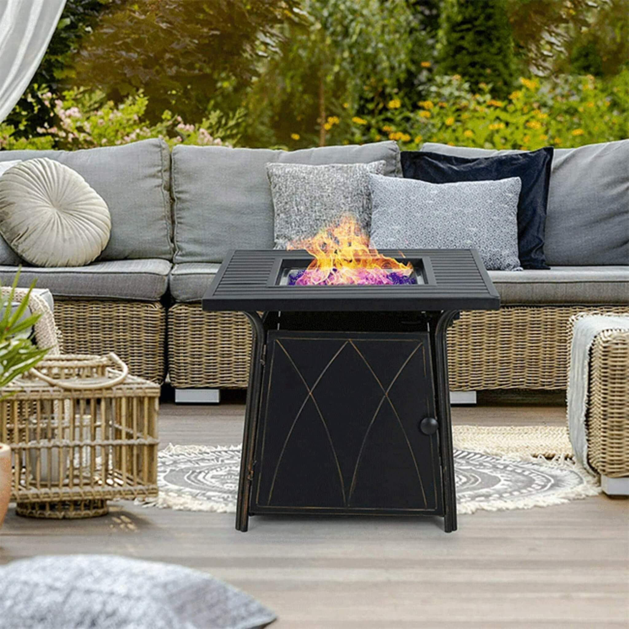 5-Piece Outdoor Fire Pit Dining Set with Swivel Chairs – Propane Patio Fire Table Set