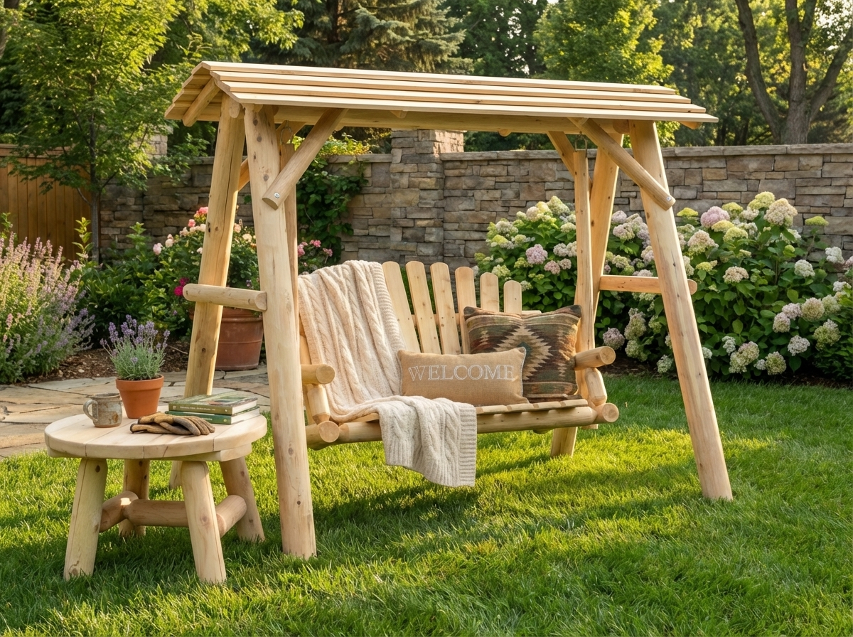 Wooden Porch Swing with Canopy